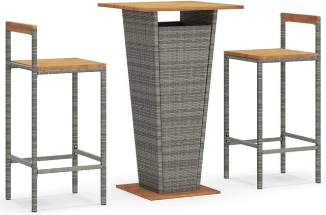 vidaXL 3-tlg Gartenbar-Set Modell 3 aus grauem Poly Rattan und massivem Akazienholz für Garten und Terrasse - Bild 1
