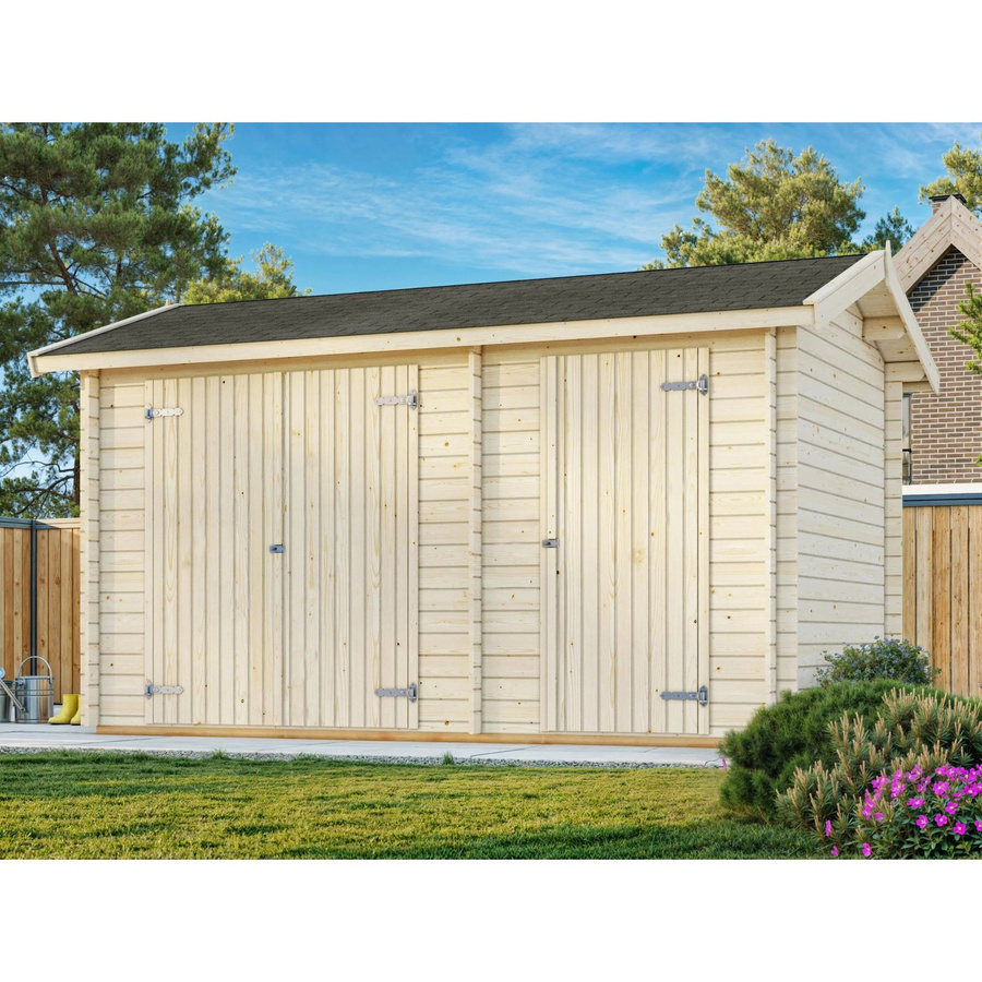 Palmako Jari Blockbohlenhaus aus Fichtenholz mit Satteldach in Braun, B/H/T: 440 x 251 x 240 cm - Bild 2