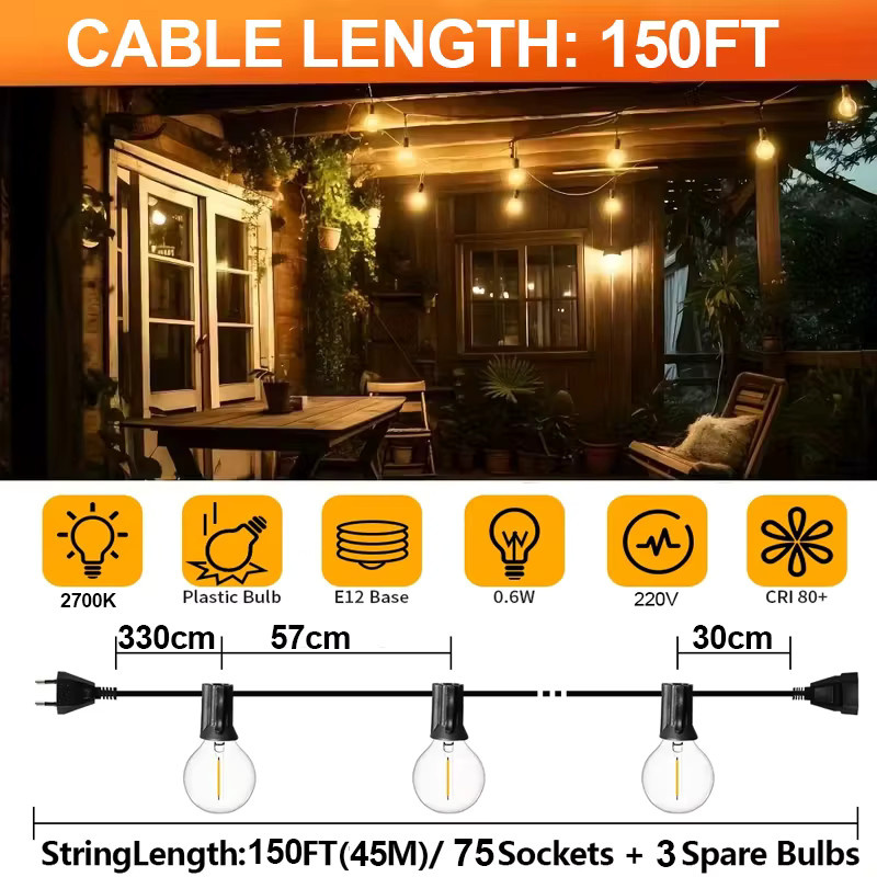 Avanlo Outdoor LED Lichterkette G40 mit bruchsicheren Glühbirnen in Warmweiß für Garten, Terrasse, Hochzeit und Party - Bild 4