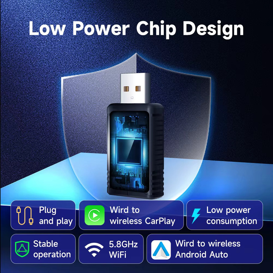 HEYINCAR Mini Car AI Box 2in1 Wireless CarPlay und Android Auto Adapter mit 5GHz WiFi in Schwarz - Bild 2