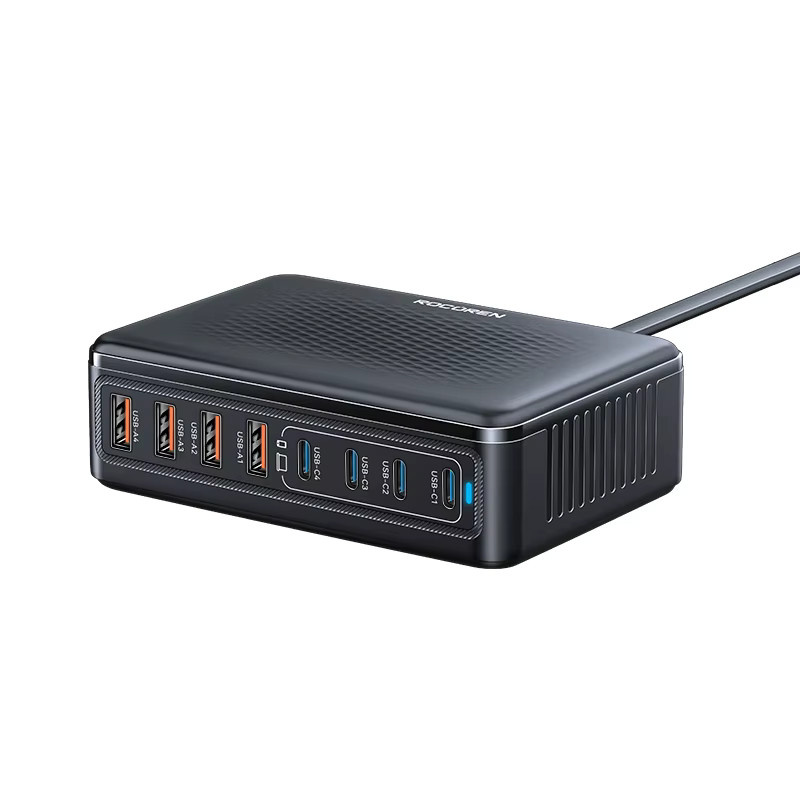 Rocoren 200W USB-C GaN-Ladegerät mit 8 Anschlüssen, USB-C PD3.1 Schnellladestation in Schwarz - Bild 6