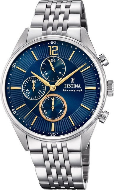 Festina Chronograph, Quarz, Edelstahl, Blau, 41 mm, Herren - Bild 1