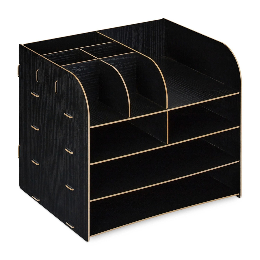 Relaxdays Schreibtisch Organizer aus MDF mit 10 Fächern und Stecksystem, Schwarz, B: 27,5 cm, T: 32,5 cm, H: 25,0 cm - Bild 2