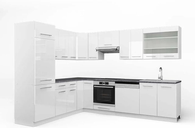 Vicco Fame-Line Eckküche in Weiß Hochglanz und Anthrazit, moderne Einbauküche mit Soft-Close-Funktion, B/T/H: 227 x 82 x 287 cm - Bild 1