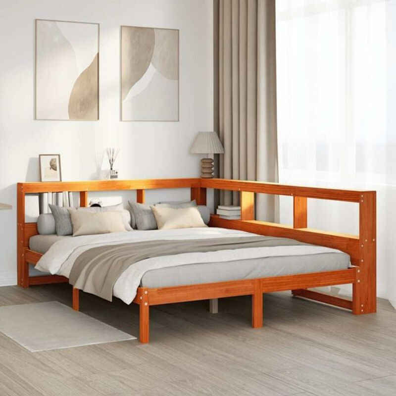 Massivholzbett aus Kiefer mit Regal von VIDAXL in Braun, B/T/H: 150 x 200 x 80 cm - Bild 1
