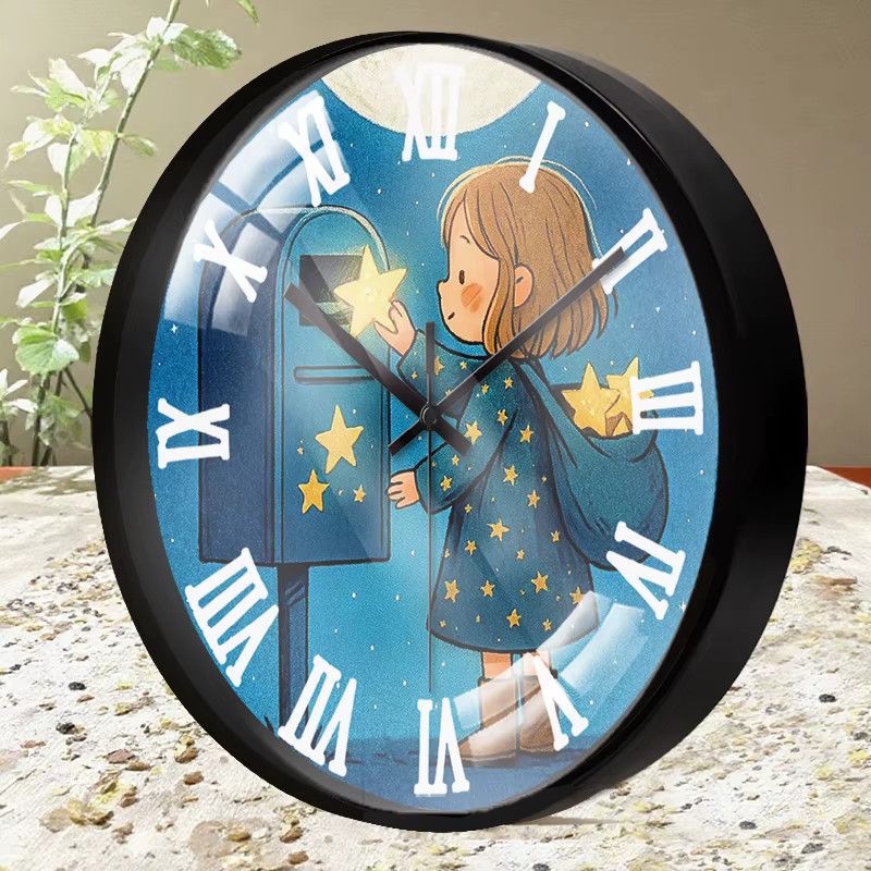 Star Mail Cartoon Runde Wanduhr, geräuschlose analoge Wanduhr für Kinder, Wohnzimmer und Schlafzimmer - Bild 3