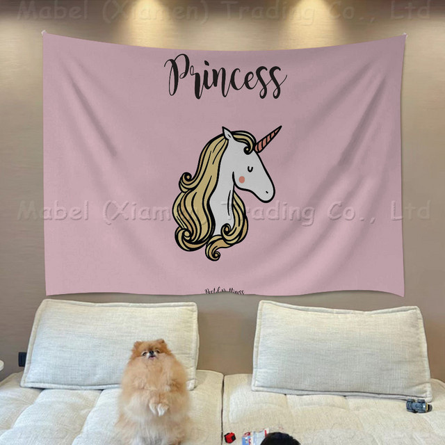 Cartoon Einhorn Wandbanner Pink als DIY Deko für Wohnzimmer und Wohnheim - Bild 1