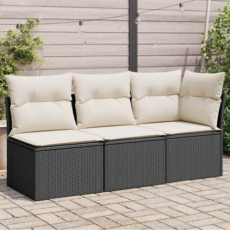 vidaXL Gartensofa 3-Sitzer aus Polyrattan mit Kissen in Schwarz