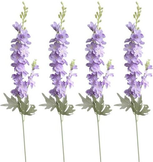 4er Set Künstliche Ritterspornblumen von Qara in Violett, Langer Stiel aus Textil für die Vasenfüllung und Hochzeitsdekoration - Bild 1