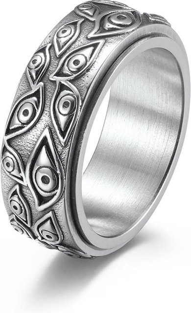 KaiTingu Jewelry Herrenring Edelstahl, drehbar, Retro-Augen-Design, Silber, Unisex - Bild 1