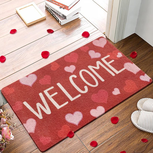 VIKAMA Valentinstag Fußmatte mit roten und rosa Herzen, wetterfest für den Innen- und Außenbereich, B/T: 60 x 40 cm - Bild 1