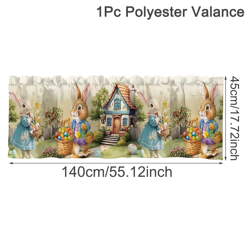 VIKAMA Oster-Küchenvorhang mit Hasen- und Osterei-Motiv, halbtransparenter Kurzvorhang in Multicolour - Bild 2