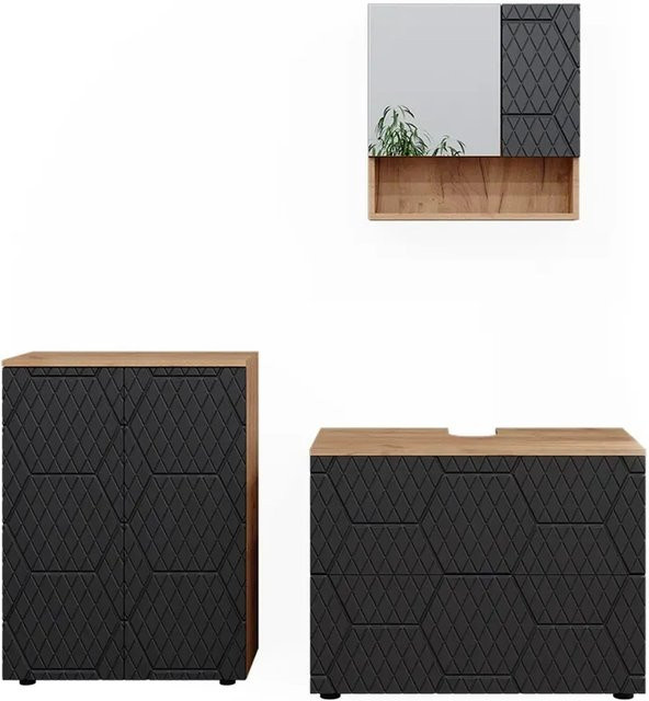 Vicco Badmöbel-Set Irma 3-teilig in Eiche und Anthrazit mit Waschbeckenunterschrank 80 cm - Bild 2