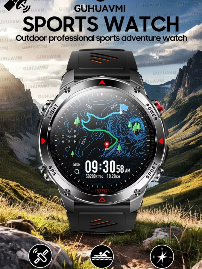 GUHUAVMI Militärische GPS Smartwatch mit 1,46 Zoll HD AMOLED Display, Wasserdichtes Outdoor-Sport Fitness Armband in Schwarz - Bild 7