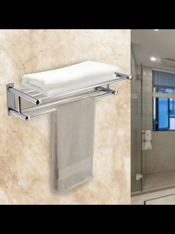 Qiilu U201 Edelstahl Badezimmer Handtuchhalter und Regal in Silber, Breite: 60 cm - Bild 3