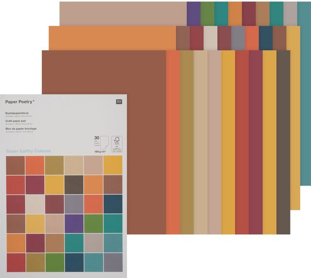 Rico Design Paper Poetry Bastelblock Earthy Colours, A4, 30 Blatt, 180g/m², Multicolour - Bild 1