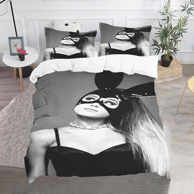 Bettwäsche-Set Ariana Grande 3D Digitaldruck mit Bettbezug und Kissenbezug, Farbe: Grau, B/H: 155 x 200 cm - Bild 1