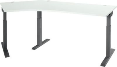 Schäfer Shop Select Winkelschreibtisch ERGO-T 2.0 mit 135 Grad Winkel, Ansatz links, T-Fuß und Kabeldurchlass, Farbe: lichtgrau/anthrazit, B: 216,5 cm, T: 80 cm, H: 67,5-89,5 cm - Bild 1