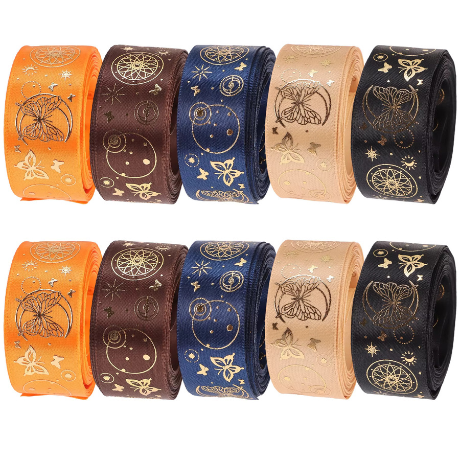 OEMOO Schmetterlingsband aus Textil, 5 Yards, Farben: Schwarz, Beige, Braun und Multicolour, zum Verpacken von Geschenken und Blumensträußen - Bild 5