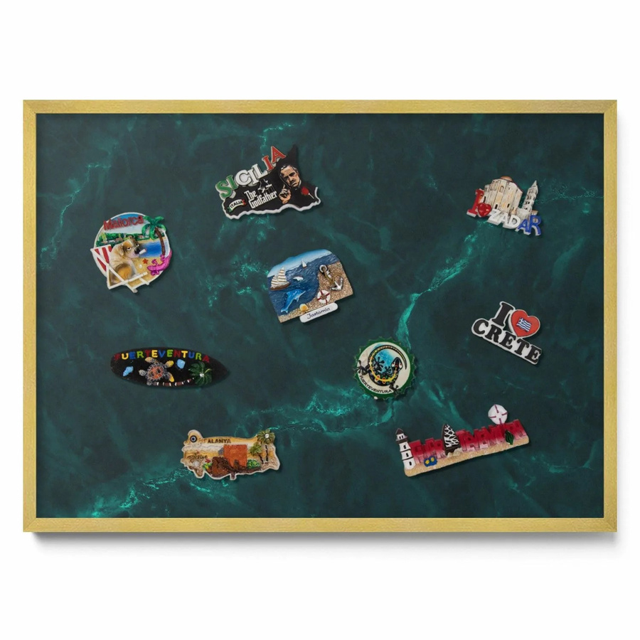 Tulup Magnettafel in Flaschengrün Marmor mit Goldrahmen, Magnetboard aus Metall für Reisemagnete, B: 70 cm, H: 50 cm - Bild 2