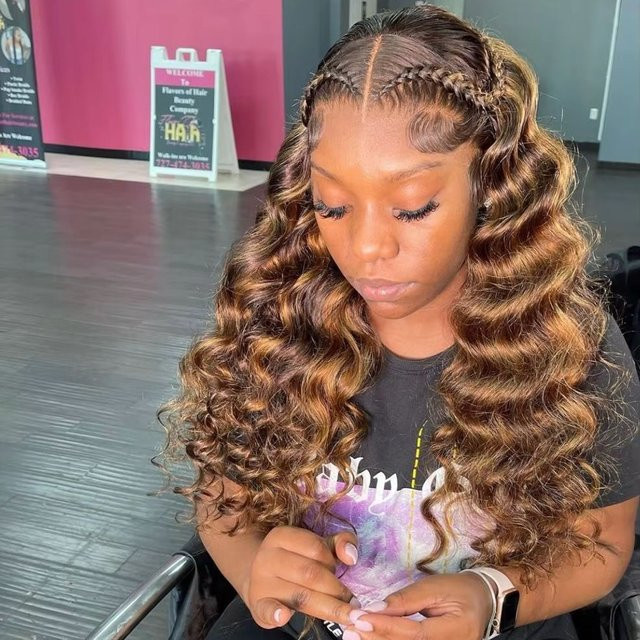 FIUMER Deep Wave Echthaarperücke, HD Lace Front, 34 Zoll, 250% Dichte - Bild 1