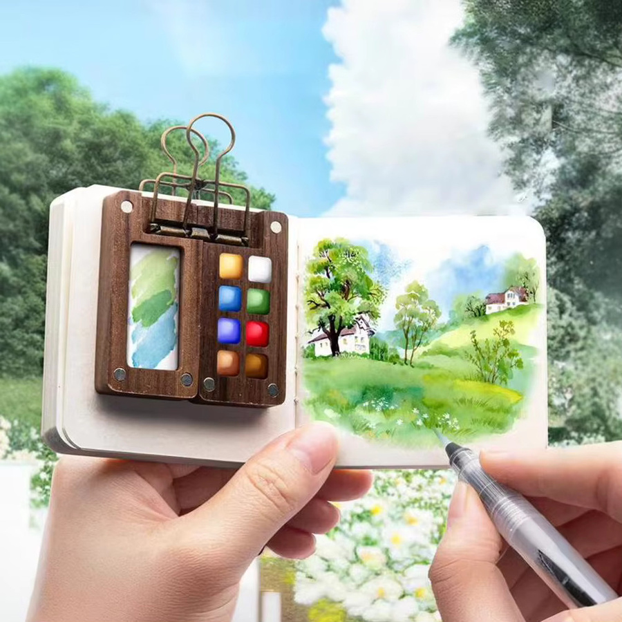 Tragbares Aquarell-Farbkasten-Set mit 8 oder 15 Farben als Mini-Palette für Studenten und zum Reisen - Bild 3