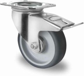 CASCOO Lenkrolle Serie P2W2 mit Totalfeststeller und Rollenlager, Durchmesser: 80 mm, verzinkter Stahl und Kunststoff, Farbe: Silber/Grau - Bild 1