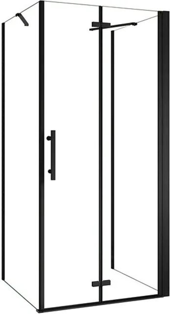 Duschparadies U-Duschkabine mit Falttür aus 6mm NANO Glas in Schwarz, B/T: 90 x 70 cm, Höhe: 195 cm - Bild 1