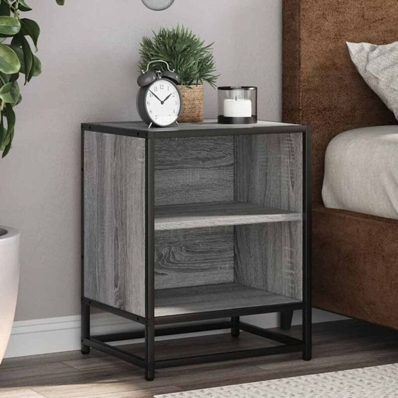 Vidaxl Nachttische 2er Set im Industrial Design, Grau, Holzwerkstoff und Metall, B/T/H: 40 x 31 x 50 cm - Bild 1