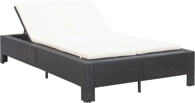 vidaXL 2-Personen-Sonnenliege aus Poly-Rattan und pulverbeschichtetem Stahl in Schwarz mit verstellbarer Kopfstütze und wetterfester Auflage - Bild 1