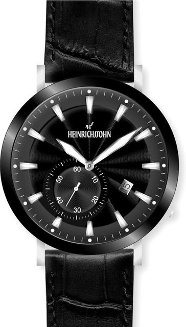 HEINRICHSSOHN Herrenuhr, Quarz, Edelstahl, 44 mm, Leder, Schwarz - Bild 1