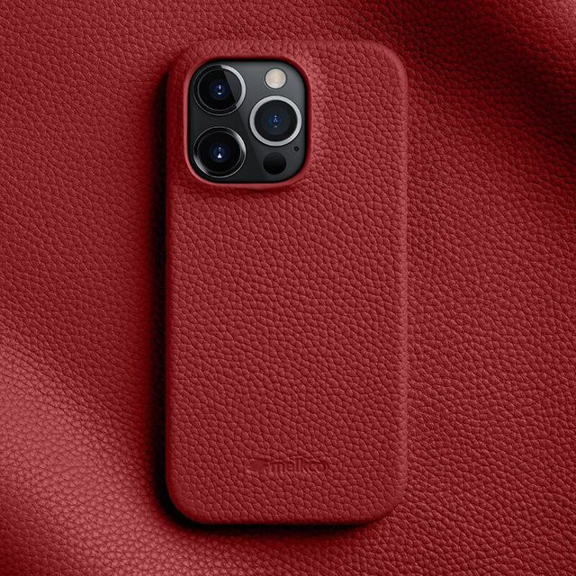 Melkco iPhone Hülle aus echtem Leder in Rot für iPhone 15 Pro Max, iPhone 14 Plus, iPhone 13 mini, iPhone 12 und iPhone 12 Pro – Anti-Fall-Cover - Bild 1