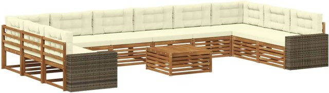 vidaXL Sofagarnitur aus Massivholz Akazie mit 11 Kissen in Beige - Bild 1