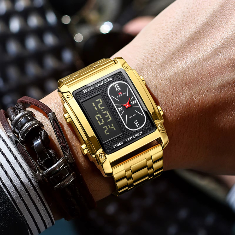 VA VA VOOM Digitaluhr, Quarz, Edelstahl, Gold, Herren - Bild 2