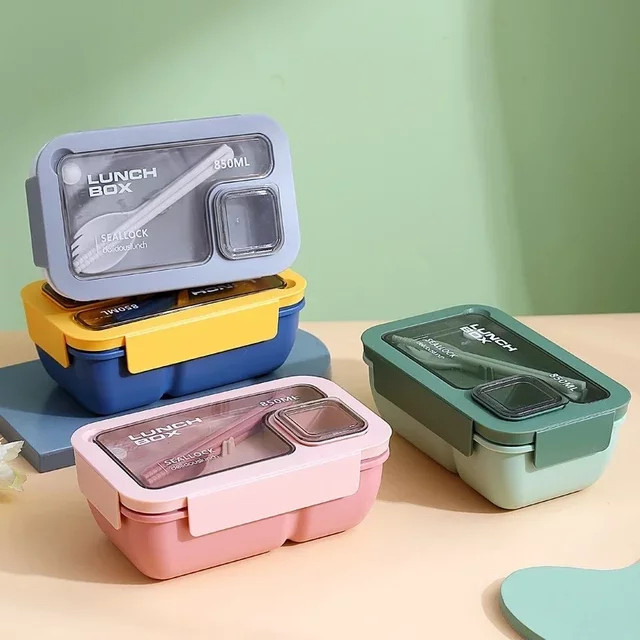 Tragbare Bento-Box Lunchbox mit Besteck in Grün, mikrowellengeeignet und aus Kunststoff - Bild 1