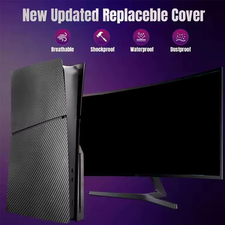 GRWIBEOU Schutzhülle für PS5 Pro in Carbon-Optik, abnehmbare Ersatzhülle für deine PlayStation 5 Pro, Schwarz - Bild 2