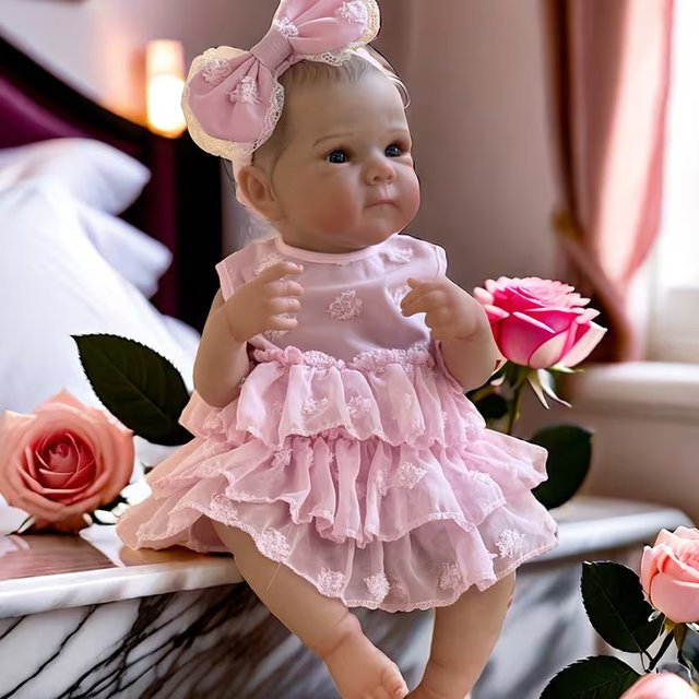 JOYORA Babypuppe, Vinyl, Realistische Wiedergeburtspuppe, Rosa / Pink - Bild 1