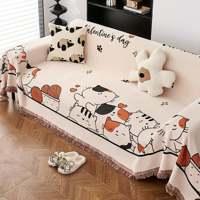 Super Six Universal Sofabezug aus Chenille im Cartoon-Design, Farbe: Schwarz, Breite: 180 cm, Tiefe: 130 cm - Bild 1