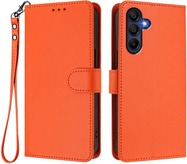 Magnetische Lederhülle mit Klappbrieftasche und Lanyard für Samsung Galaxy A-Serie (A05, A05S, A15, A16, A17, A25, A26, A35, A36, A55, A56) in Orange - Bild 1