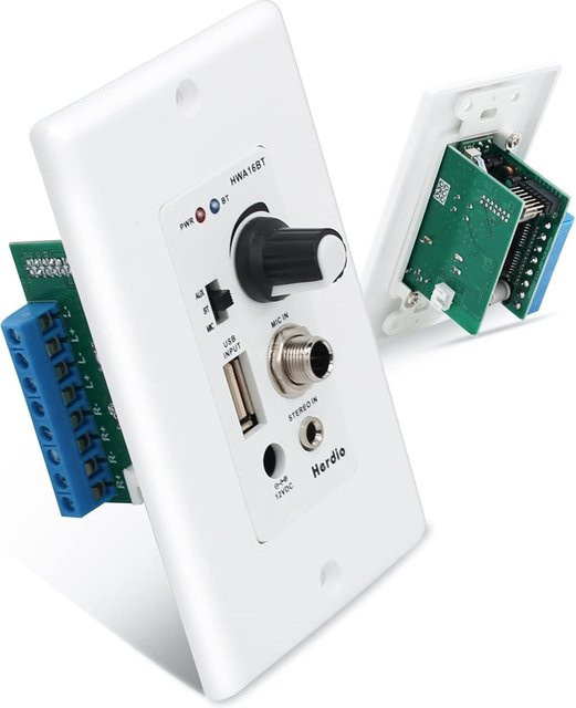 Herdio Bluetooth-Wandverstärker in Weiß mit 4 Kanälen, Lautstärkeregler und USB/AUX-Eingängen - Bild 1