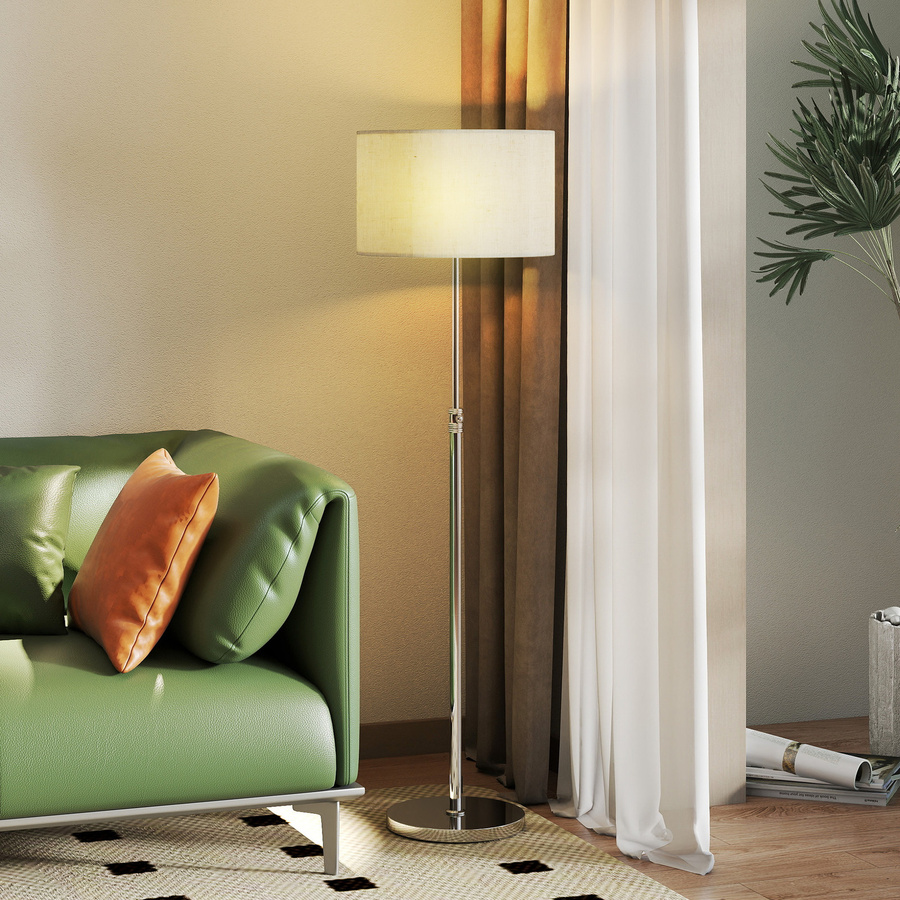 HOMCOM Stehlampe mit Leinenschirm in Silber und Beige, dimmbar, höhenverstellbar mit Timer und 2,4G Fernbedienung, E27 Stehleuchte für Wohnzimmer, Schlafzimmer oder Büro - Bild 2