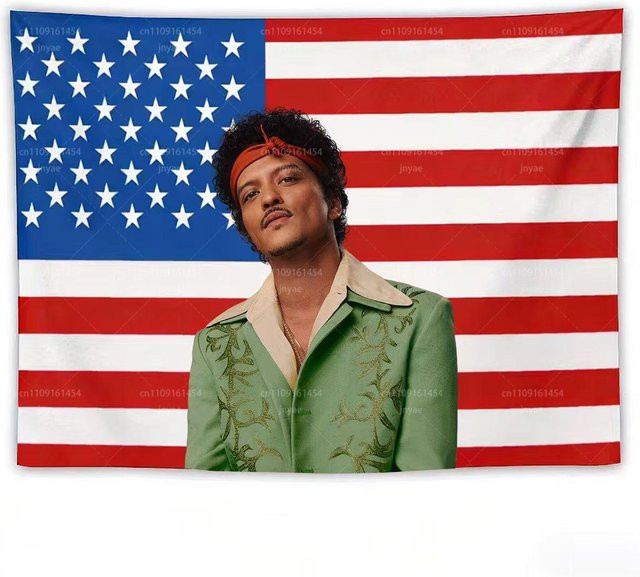 Sika Tapestry Wandteppich Bruno Mars mit Amerikanischer Flagge in Rosa und Rot, Wandbehang Poster zur Zimmerdekoration, Breite: 125 cm, Höhe: 150 cm - Bild 1