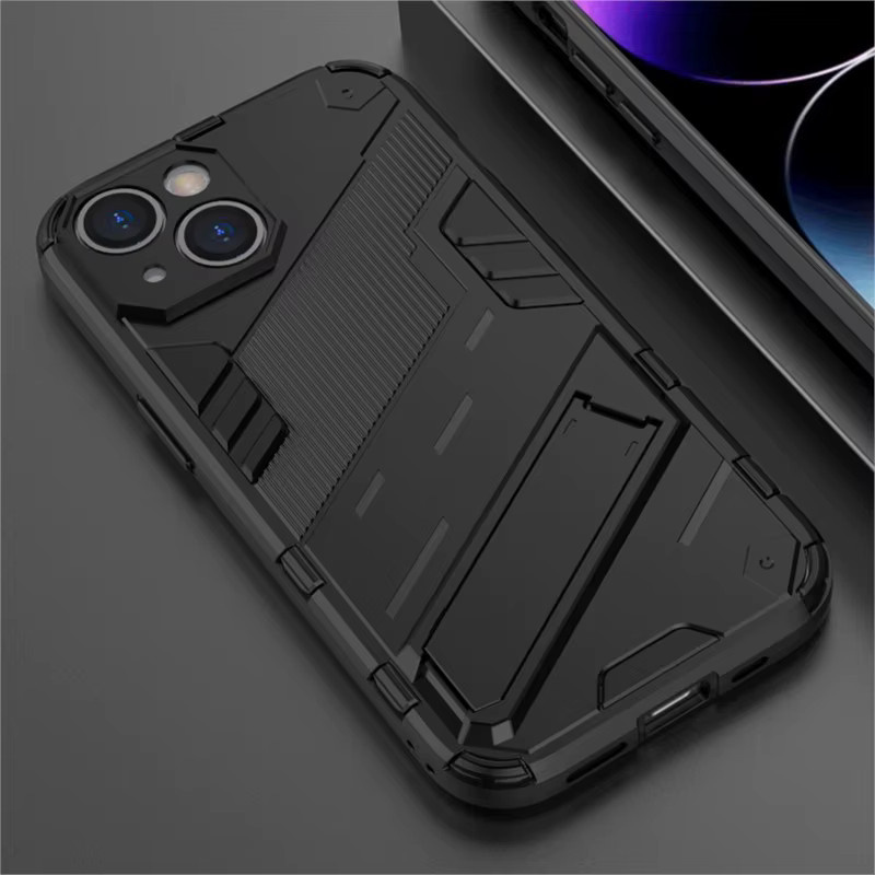 Stoßfeste Cyber-Hülle mit Mini-Kickstand für iPhone 12 bis iPhone 17 Pro Max Plus von Fudusaidman in Schwarz oder Grau - Bild 1