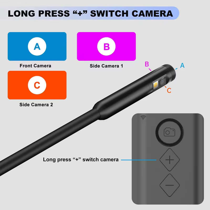 BUMBORN Wifi Endoskop Kamera mit 1080P HD Dual Triple Objektiv, wasserdichtes Inspektionstal mit starrem Kabel für iPhone und Android, Schwarz - Bild 3