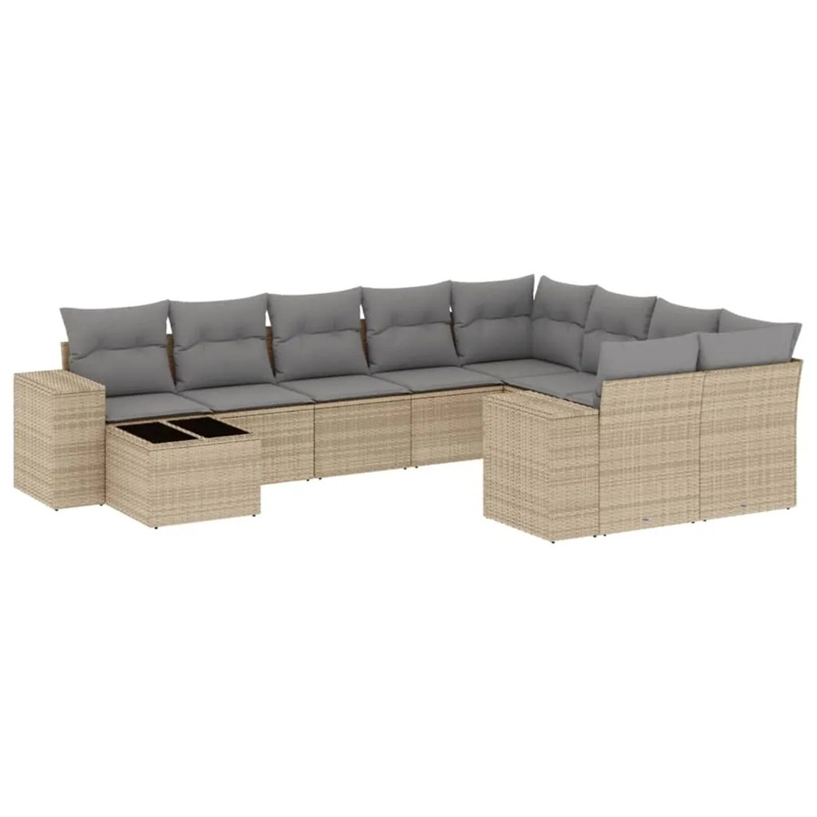 vidaXL 10-tlg. Garten-Sofagarnitur in L-Form aus Polyrattan mit Kissen, Beige-Grau - Bild 2