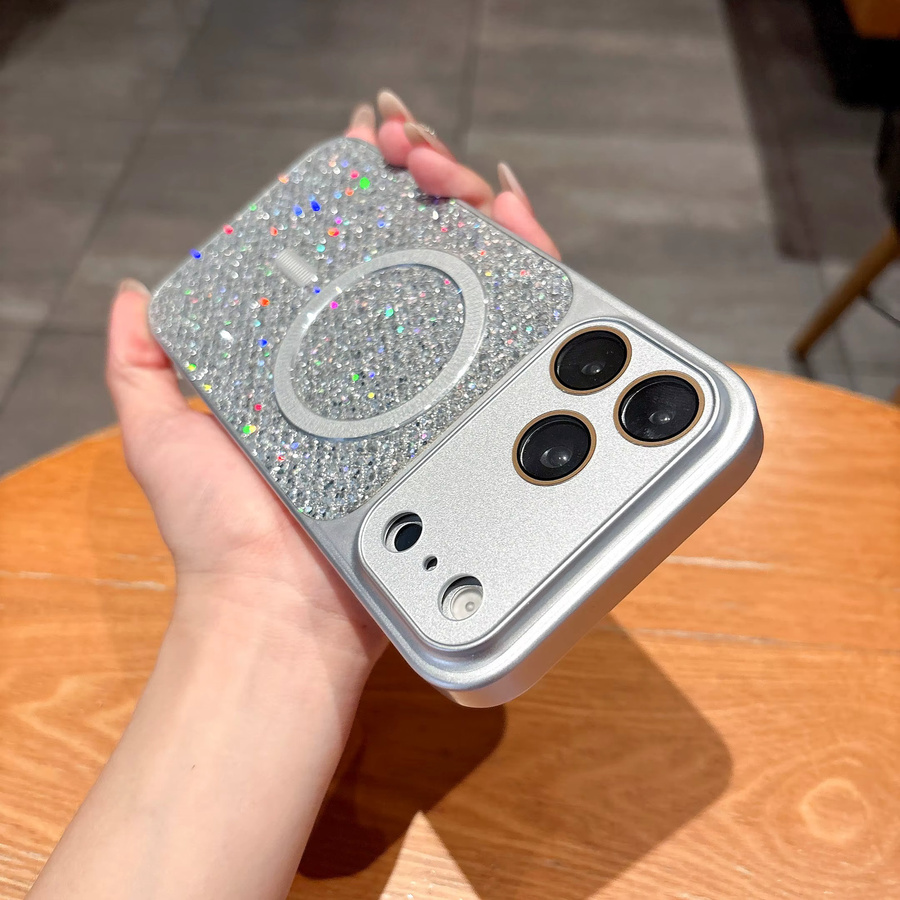 RPKKS Diamant-Pailletten Handyhülle mit MagSafe für iPhone 17 16 15 14 Pro Max in Silber mit stoßfestem Kristall-Kameraschutz - Bild 1