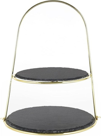 ECHTWERK Schiefer Etagere 2-stöckig mit Bügelgriff in Gold, rund, B/H/T: 29 x 40 x 40 cm