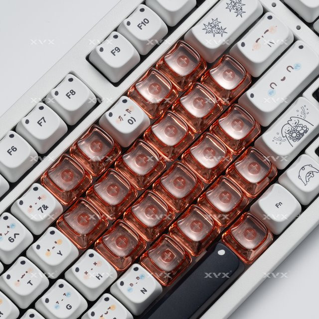 XVX Transparente Katzenkopf-Tastenkappen aus PC für mechanische Gaming-Tastaturen mit MX-Schaltern in Rosa, Weiß und Rot mit Herz-Design - Bild 1