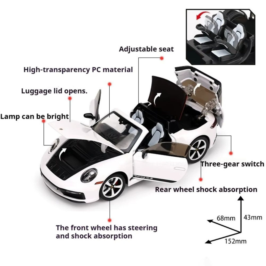 MAKEDA 911 Targa Macan, Spielzeugauto, 1:32, Druckguss-Legierungsmodell, mit öffnenden Türen, Vorderrad-Lenkung, Gummireifen - Bild 2