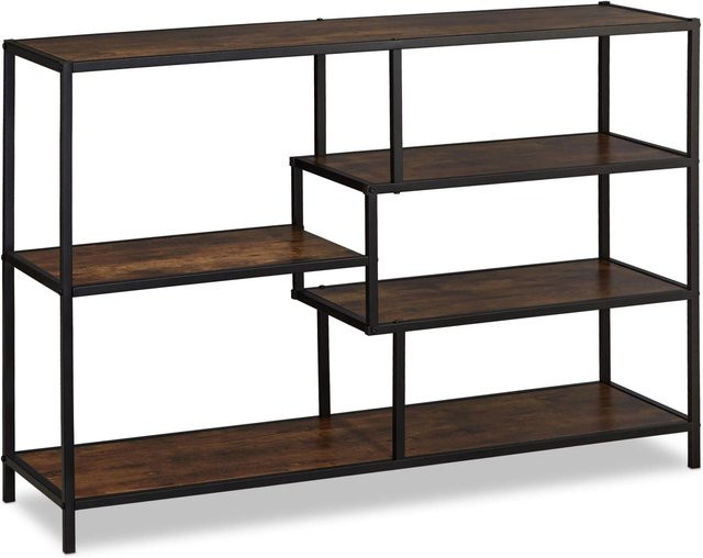 Relaxdays Standregal im Industrial Style aus Stahl und MDF, Dunkelbraun und Schwarz, B: 79 cm, H: 115 cm, T: 33 cm - Bild 1